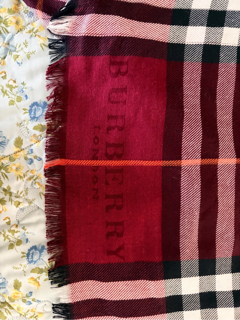 Burberry Burgundy and Black Check Shawl